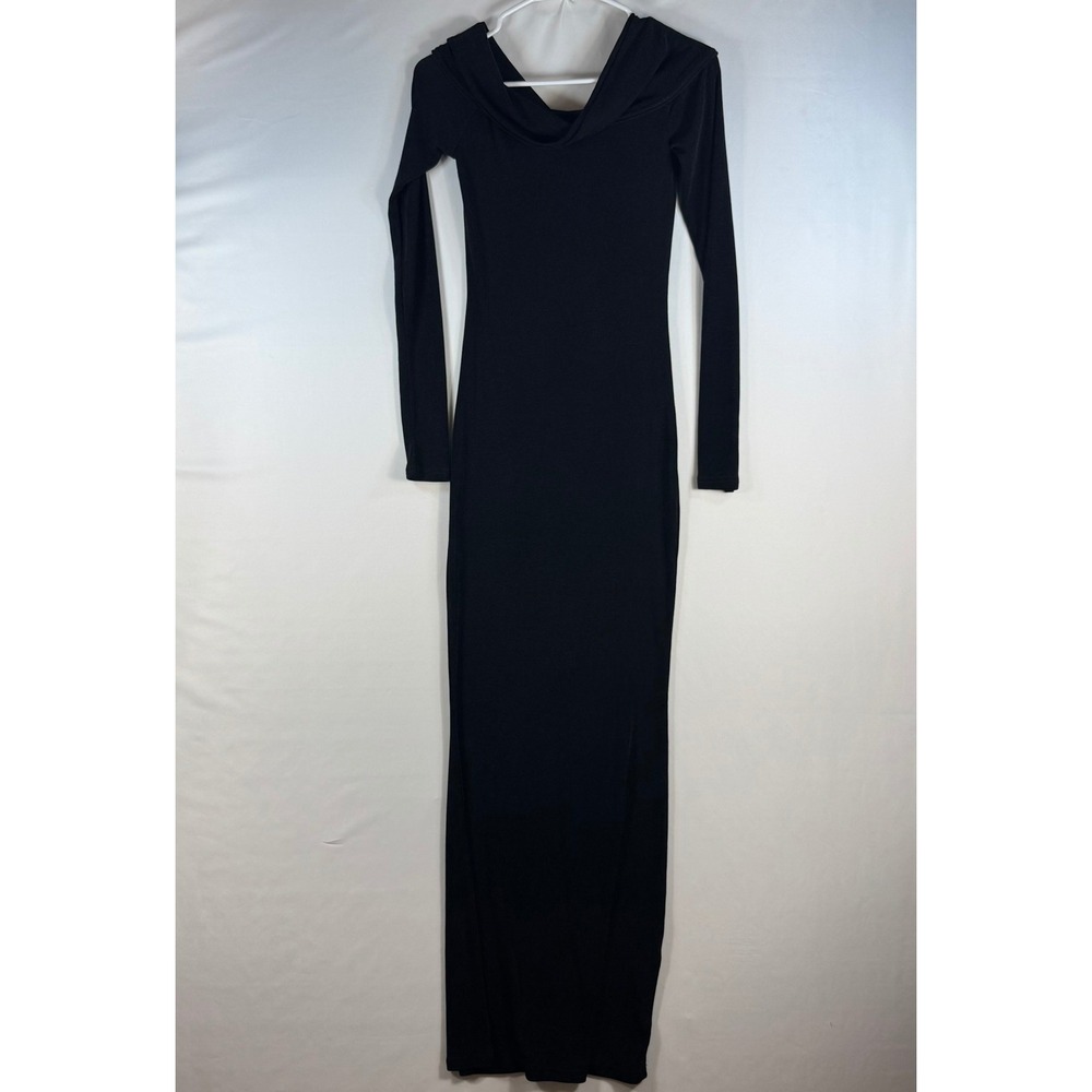 Edikted Womens Black Long Sleeve Cowl Neck Ribbed Bodycon Maxi Dress XS